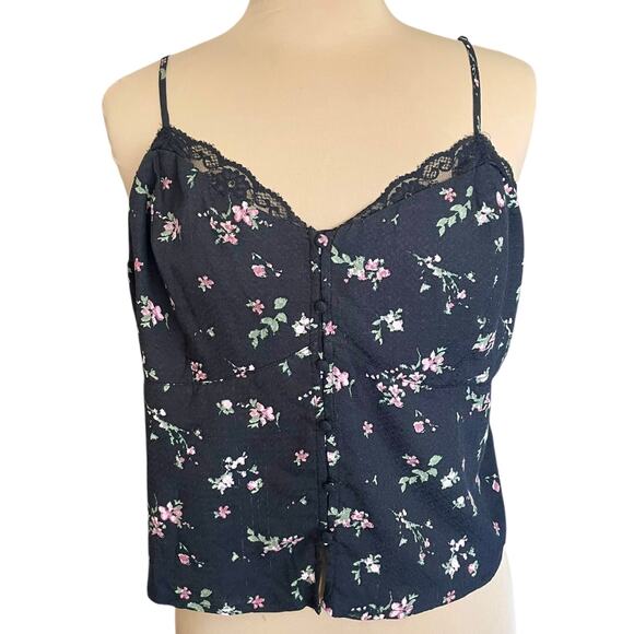 Arizona Y2K Babydoll Dark Floral Top Size XL Lace Trim Fairy Grunge Whimsygoth - Picture 2 of 11